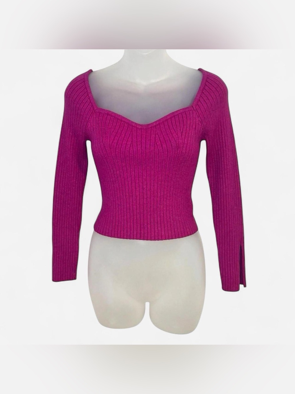 Wild Fable Pink Ribbed Sweetheart Neck Fitted Sweater Top S